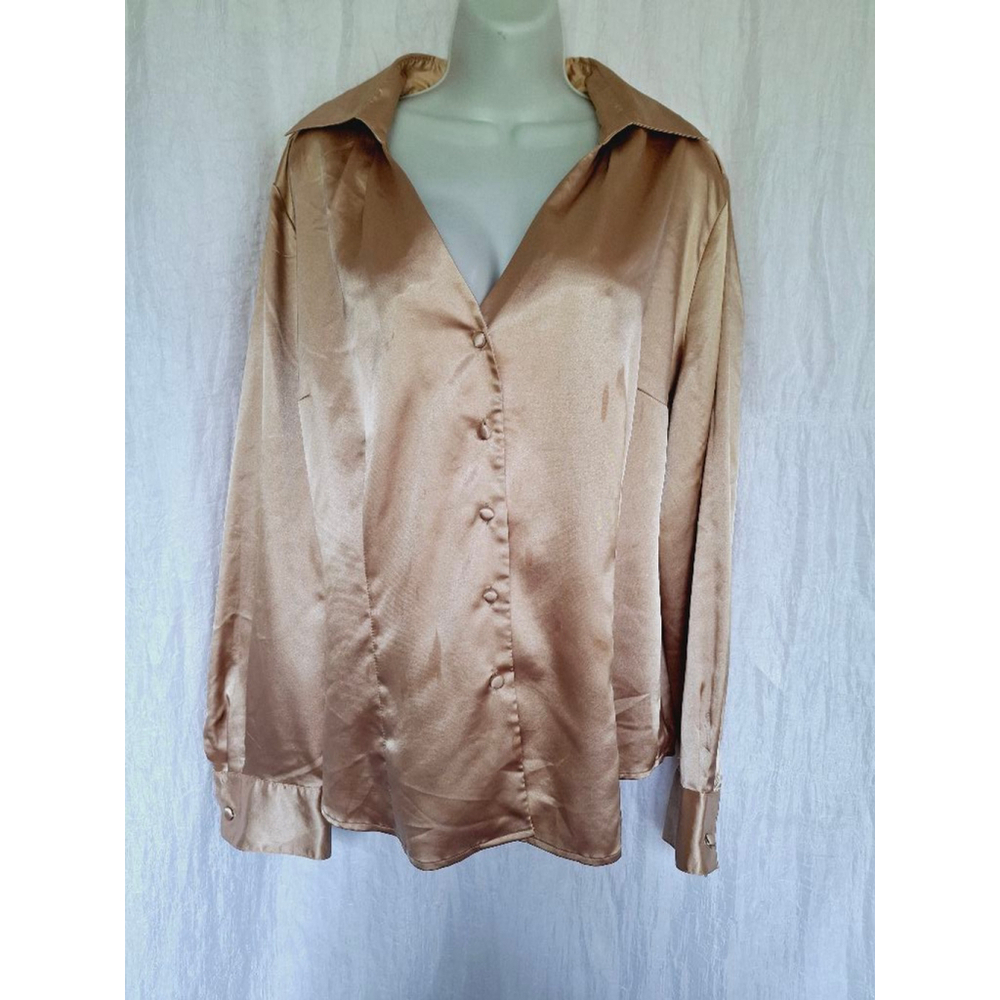 Women's Cato Blouse - XL - Gold Holiday button front silky soft disco career - Picture 1 of 4